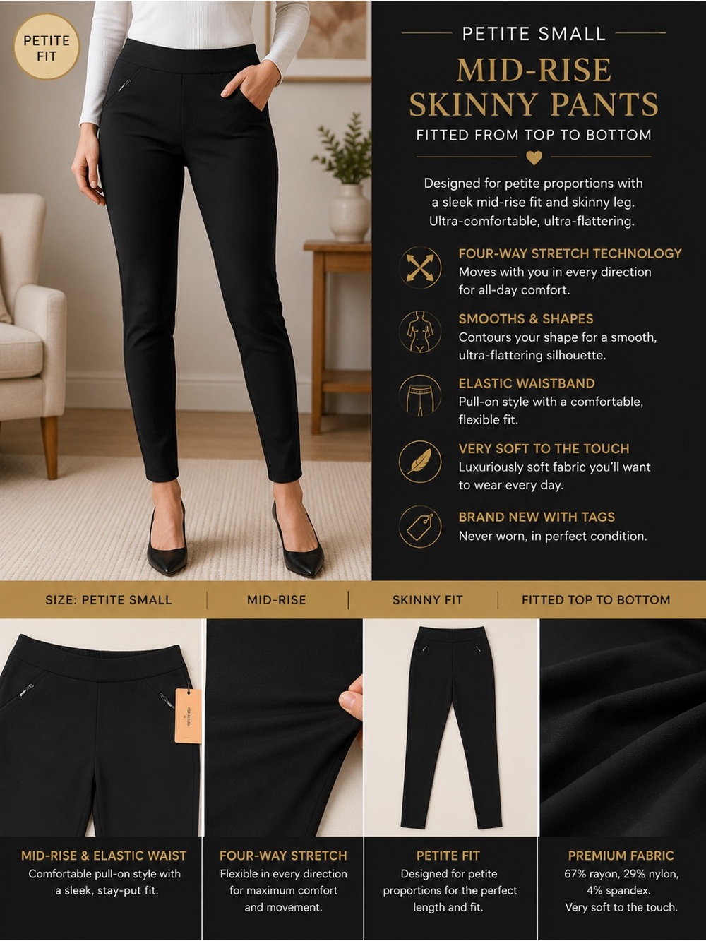 ✨ NEW Mid-Rise Skinny Pants- Black